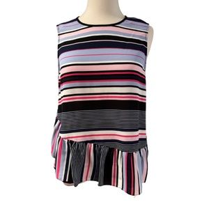 ELLE Top Blouse Stripe Sleeveless Peplum Hem Crewneck Multi-Color Medium